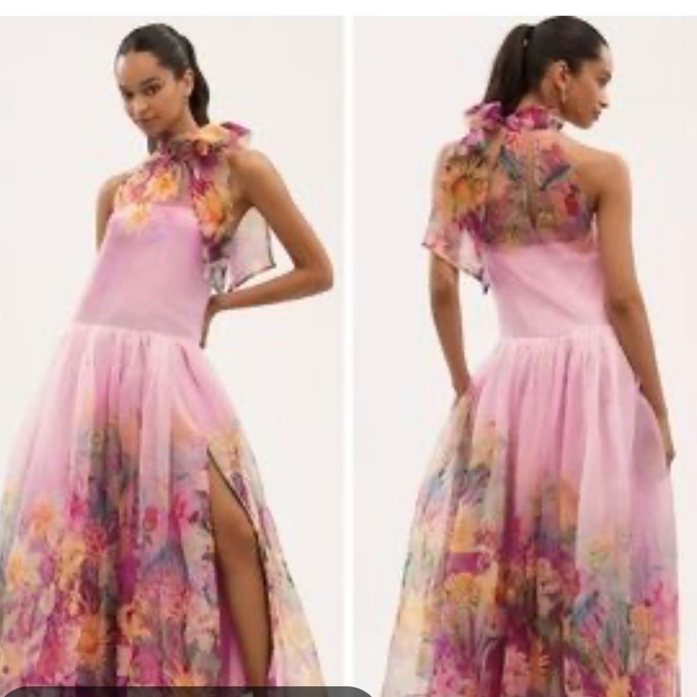 Pink Floral Maxi Dress with Halter Neck